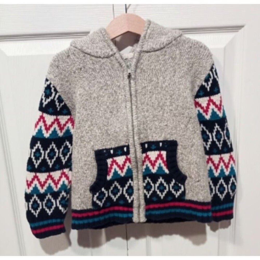 Cat & Jack Toddler 5T Gray Fair Isle Geometric Zip Hooded Sweater Jacket